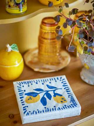 Servetten papier blauw Maxima set van 12 van Bloomingville, in een gestileerde detailopstelling