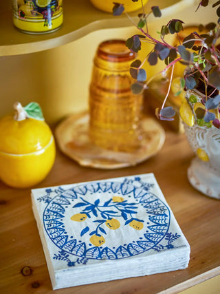 Servetten papier blauw Maxima set van 12 van Bloomingville, toegepast in een sfeervolle interieursetting