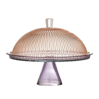 Taartplateau glas paars Tayo 32cm van Bloomingville, met stof en structuur van dichtbij zichtbaar