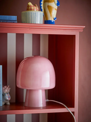 Tafellamp glas roze Paddy 26cm van Bloomingville, van opzij met verhoudingen en constructie zichtbaar