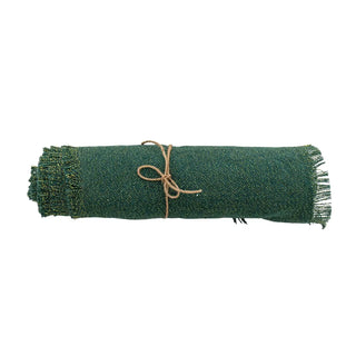 Tafelloper jute groen Janavi 35x550cm van Bloomingville, van opzij met verhoudingen en constructie zichtbaar