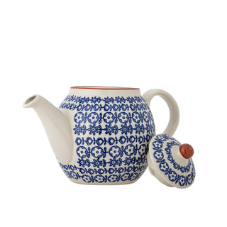 Theepot blauw aardewerk Karine Ø14×16 cm van Bloomingville, aan de achterzijde met afwerking zichtbaar