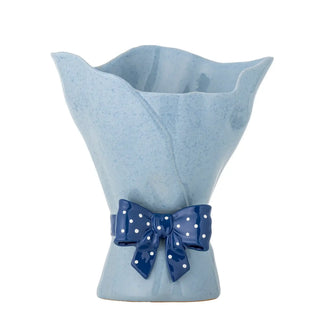 Vaas aardewerk blauw Belivia 28cm van Bloomingville, van bovenaf met vorm en indeling zichtbaar