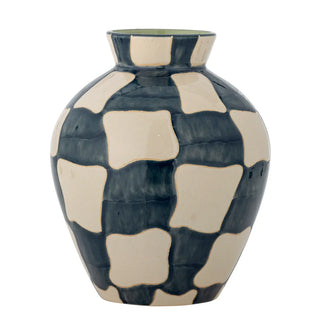 Vaas aardewerk blauw Check 24cm van Bloomingville, duidelijk als hoofdfoto afgebeeld