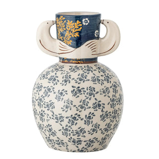 Vaas aardewerk blauw Hezha van Bloomingville, aan de achterzijde met afwerking zichtbaar