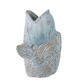 Vaas aardewerk blauw Hiro 21cm van Bloomingville, van bovenaf met vorm en indeling zichtbaar