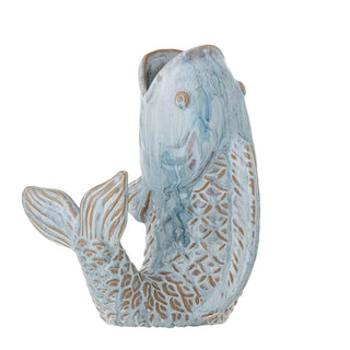 Vaas aardewerk blauw Hiro 21cm van Bloomingville, met materiaal en structuur van dichtbij zichtbaar