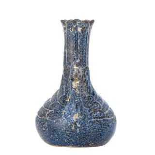 Vaas aardewerk blauw Kali 16cm van Bloomingville, met stof en structuur van dichtbij zichtbaar