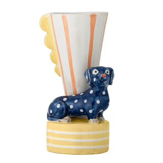 Vaas aardewerk multi dachsy 21cm van Bloomingville, schuin bekeken met vorm en afwerking zichtbaar