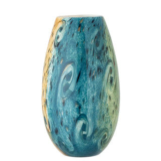 Vaas glas blauw kalian 30cm van Bloomingville, van bovenaf met vorm en indeling zichtbaar