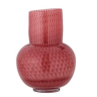 Vaas glas roze Roscoe 21cm van Bloomingville, schuin bekeken met vorm en afwerking zichtbaar