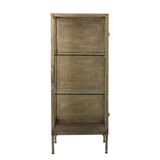 Vitrinekast metaal messing Saone 110cm van Bloomingville, van opzij met verhoudingen en constructie zichtbaar
