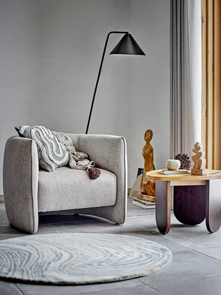 Vloerkleed wol bruin Tiger 120cm van Bloomingville, toegepast in een sfeervolle interieursetting