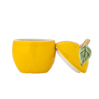 Voorraadpot aardewerk geel limone 9cm van Bloomingville, schuin bekeken met vorm en afwerking zichtbaar