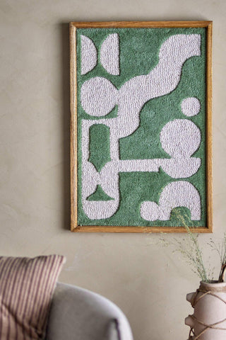 Wanddecoratie wol groen Longton van Bloomingville, in een gestileerde detailopstelling
