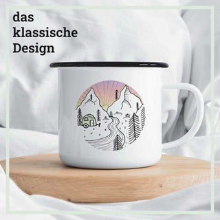 Handgemaakte emaille mok dag en nacht 300ml - Het Adres