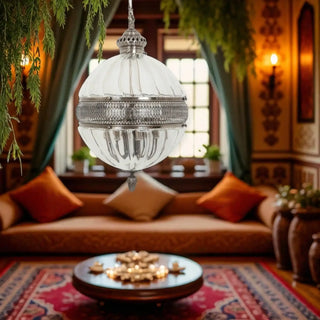 Hanglamp Covelo antiek zilver 50cm van D&C, in een gestileerde detailopstelling