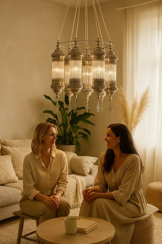 Hanglamp Real antiek zilver 130cm van D&C, toegepast in een sfeervolle interieursetting