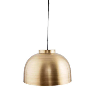 Goudkleurige hanglamp met geborsteld metaal en zwarte stekkerkabel, modern design voor woonkamer of eetkamer