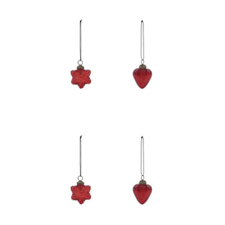 Kerstballen Heart and Star rood glas - 4 stuks van House Doctor, duidelijk als hoofdfoto afgebeeld
