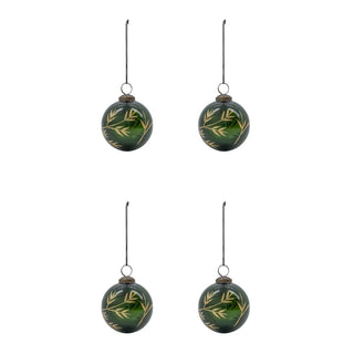 Kerstballen Leaf groen goud glas - 4 stuks van House Doctor, als set van vier groene glazen kerstballen met goudkleurig bladmotief