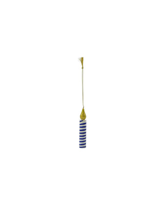 Kerstornamenten Candle 4cm - set van 3 van House Doctor, als enkel blauw gestreept kaarsornament met goudkleurige vlam
