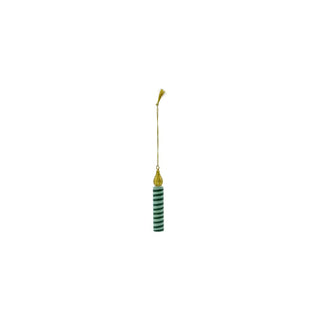 Kerstornamenten Candle 4cm - set van 3 van House Doctor, als enkel groen gestreept kaarsornament met goudkleurige vlam