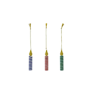 Kerstornamenten Candle 4cm - set van 3 van House Doctor, als set van drie kaarsvormige kerstornamenten in blauw rood en groen