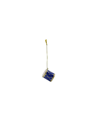 Kerstornamenten drum - set van 3 van House Doctor, als enkel blauw trommelornament met goudkleurig ophangkoord