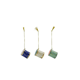 Kerstornamenten drum - set van 3 van House Doctor, als set van drie trommelvormige kerstornamenten in blauw groen en wit