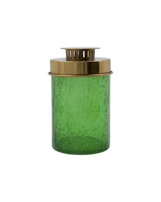 Lantaarn Omay Groen 18cm - set van 2 van House Doctor, recht van voren met vorm en afwerking zichtbaar