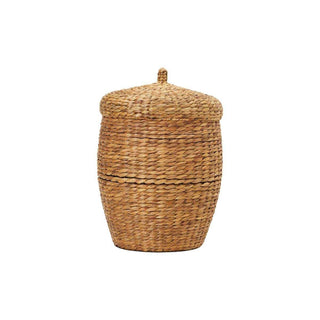Rieten opbergmand met deksel, natuurlijke kleur en ronde vorm voor woonkamer of badkamer