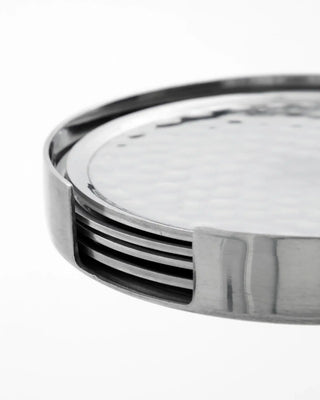 Onderzetters zilver met houder - 4 stuks van House Doctor, schuin bekeken met vorm en afwerking zichtbaar