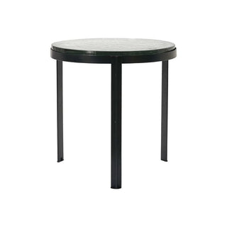 Salontafel Smoke met rond gestructureerd glazen blad en drie slanke zwarte poten