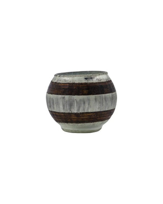 Theelichthouder Stripe Zilver Bruin 7.5cm - set van 2 van House Doctor, recht van voren met vorm en afwerking zichtbaar