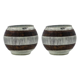 Theelichthouder Stripe Zilver Bruin 7.5cm - set van 2 van House Doctor, duidelijk als hoofdfoto afgebeeld