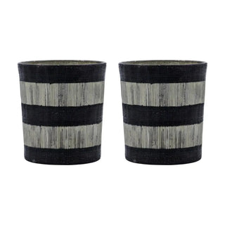 Theelichthouder Stripe Zwart Gebroken wit 9cm - 2 stuks van House Doctor, duidelijk als hoofdfoto afgebeeld