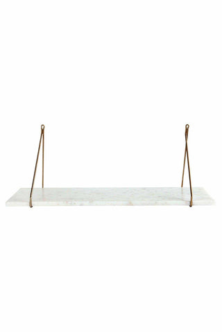 Witte marmeren plank met gouden metalen steunen voor woondecoratie