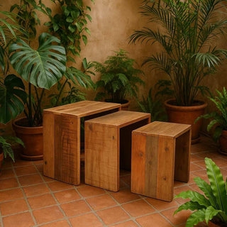 Bijzettafelset Timber Trio van House of Nature, toegepast in een sfeervolle interieursetting