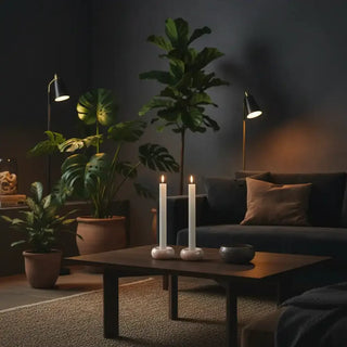 Led dinerkaarsen grijs 27cm - 2 stuks van House of Nature, toegepast in een sfeervolle interieursetting