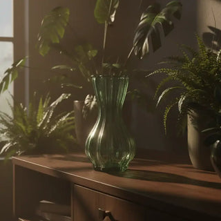 Vaas Flin Fion groen 25cm van House of Nature, toegepast in een sfeervolle interieursetting