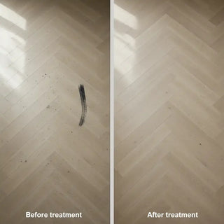 Before and after treatment PVC herringbone floor