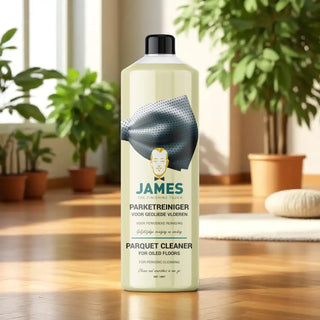 Parketreiniger voor geoliede vloeren 1l van James, in een gestileerde detailopstelling