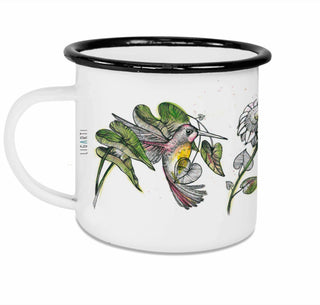 Handgemaakte emaille mok Kolibries 300ml - Het Adres