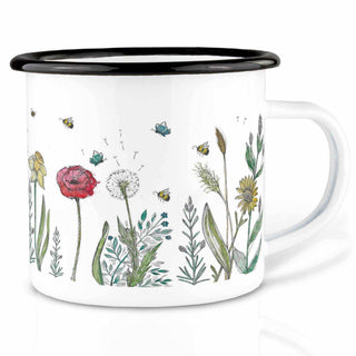 Handgemaakte emaille mok bloemenweide 300ml van Ligarti, als vrijstaande productfoto