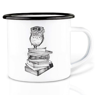 Handgemaakte emaille mok boekenuil 300ml van Ligarti, duidelijk als hoofdfoto afgebeeld