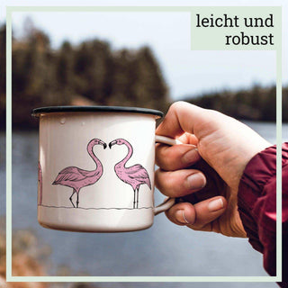 Handgefertigte Emaille-Tasse Flamingo 300ml - Het Adres