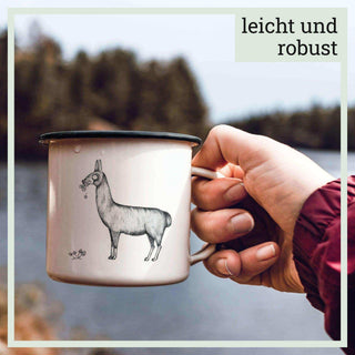 Handgefertigte Emaille-Tasse Lama 300ml - Het Adres