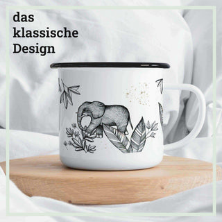 Handgefertigte Emaille-Tasse Elefanten 300ml - Het Adres