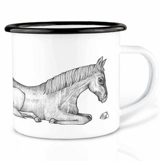 Handgemaakte emaille mok Paard 300ml van Ligarti, als vrijstaande productfoto